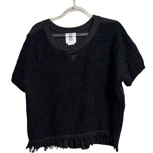 Anthropologie Sz Md Black Fringe Sweater
